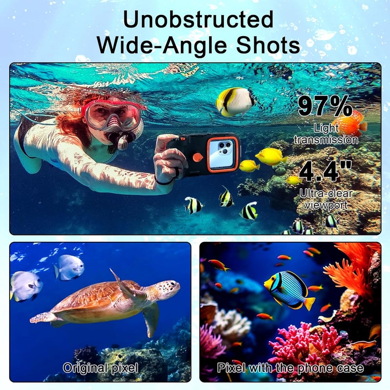 Shker Underwater Waterproof Diving Snorkeling Phone Case,Universal Underwater Photo & Video Diving Housing Handle Grip for iPhone 16 15 14 13 12 11 Pro Max/XS/X Samsung Galaxy and More Phones (20M/65ft) - Image 3